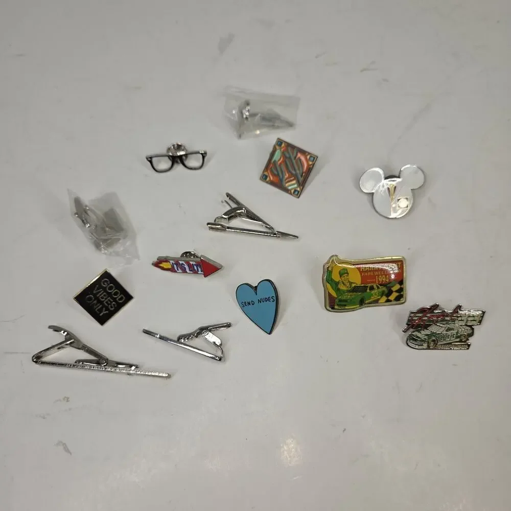 Vtg Tie Clips Tacs Pins Lot Mens Business Workwear Funny Nerd Fashion